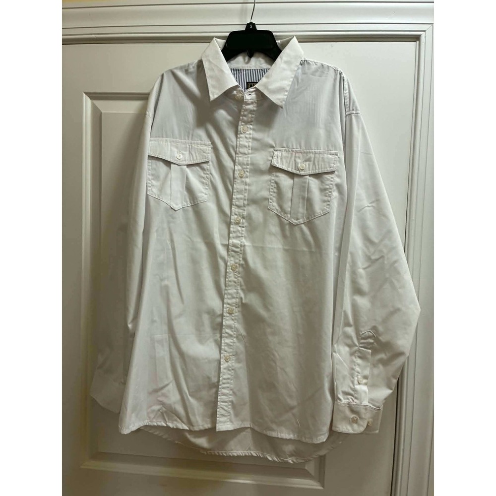 Oscar Sports Button Down Shirt Mens 5XL White Good Long‎ Sleeve Utility Pockets